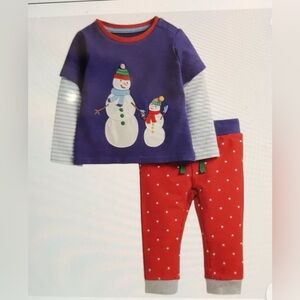 NWT Baby Boden Blue Snowman Holiday Outfit